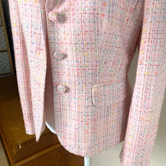 Laura Scott Size 6 Women's Blazer Jacket Pink Tweed Button Front Career Twee - Picture 6 of 8